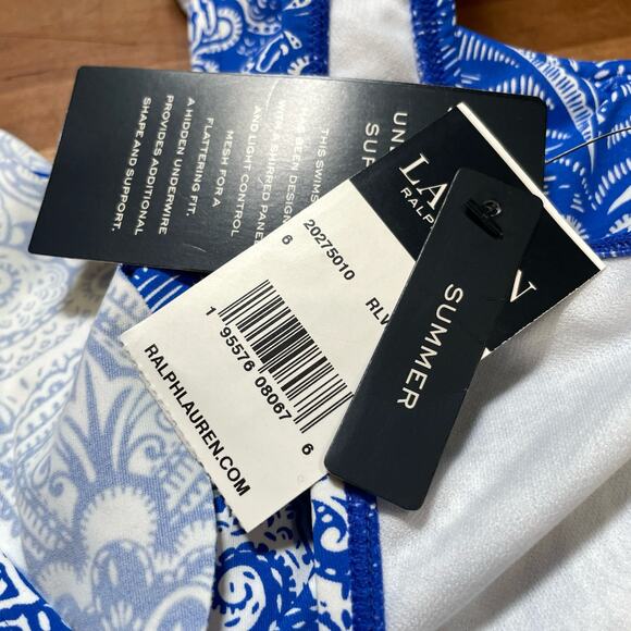 Ralph Lauren ARTISANAL WOODBLOCK Ruffled Tummy-Control Swimsuit US 6 - Picture 10 of 10